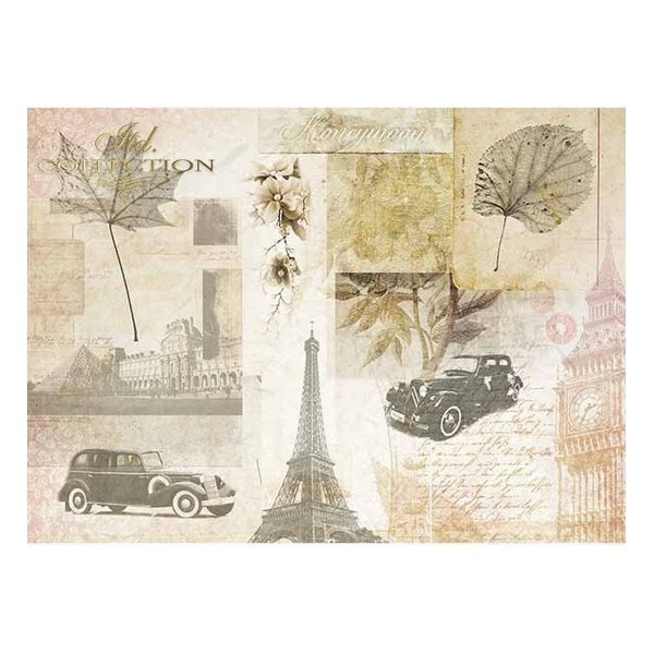 1 feuille de papier de riz 29,5 x 41,5 cm découpage collage VINTAGE PARIS VOITURE 381L - Photo n°1