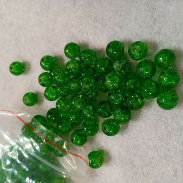 Perles en verre Craquelé ronds 8 mm vert printemps et transparent lot de 100 - Photo n°1