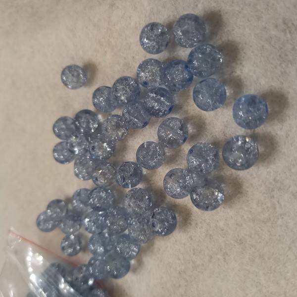 Perles en verre Craquelé ronds 8 mm gris bleuté  et transparent lot de 100 - Photo n°1