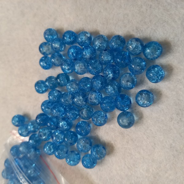 Perles en verre Craquelé ronds 8 mm bleu franc  et transparent lot de 100 - Photo n°1