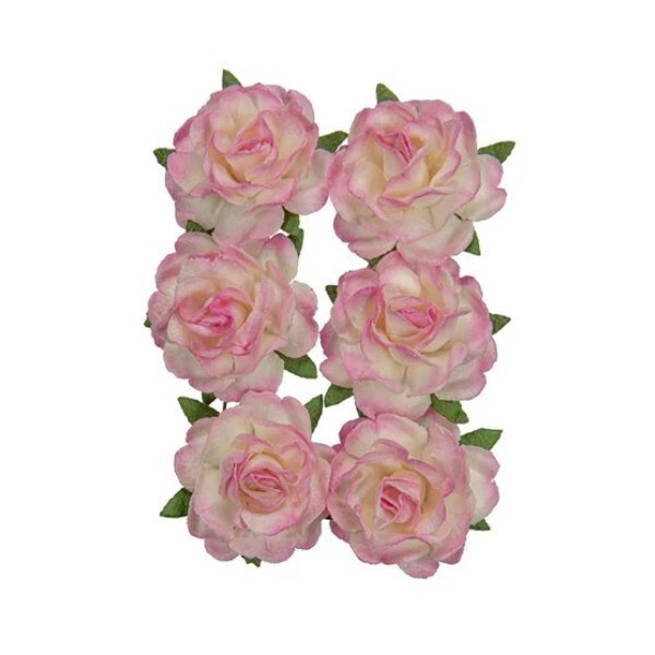 Assortiment de 6 roses + tige en papier de murier décoration scrapbooking 452 - Photo n°1