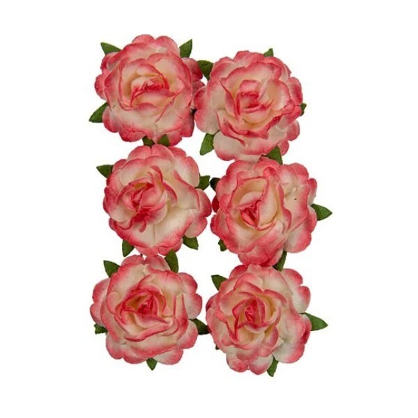 Assortiment de 6 roses + tige en papier de murier décoration scrapbooking 455 - Photo n°1