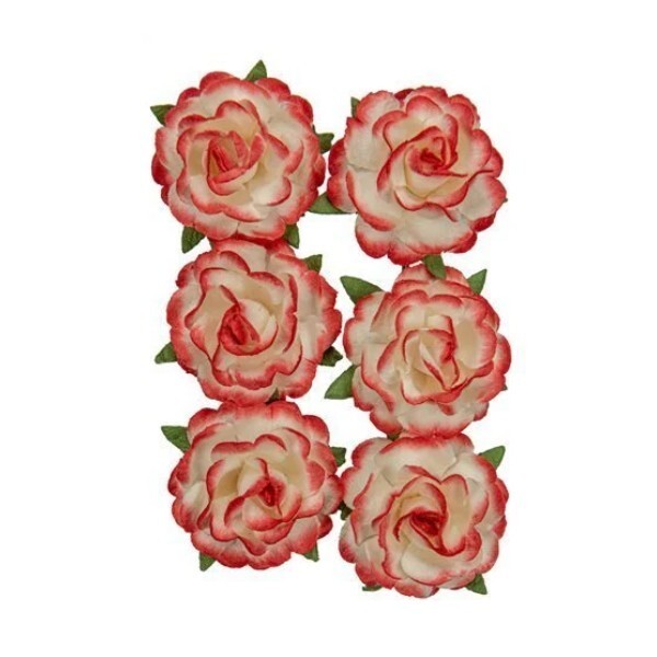 Assortiment de 6 roses + tige en papier de murier décoration scrapbooking 450 - Photo n°1