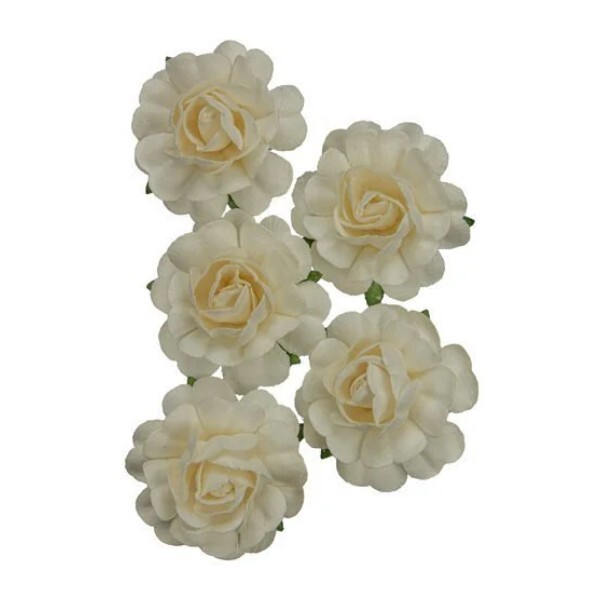 Assortiment de 5 roses + tige en papier de murier décoration scrapbooking 500 - Photo n°1