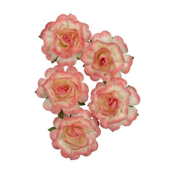 Assortiment de 5 roses + tige en papier de murier décoration scrapbooking 504 - Photo n°1