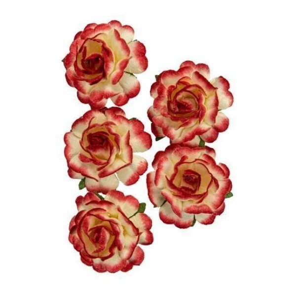 Assortiment de 5 roses + tige en papier de murier décoration scrapbooking 501 - Photo n°1