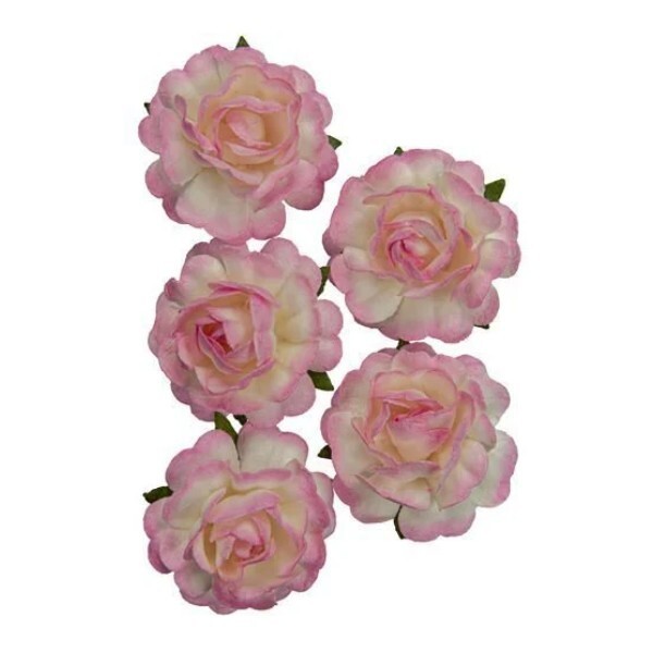 Assortiment de 5 roses + tige en papier de murier décoration scrapbooking 502 - Photo n°1