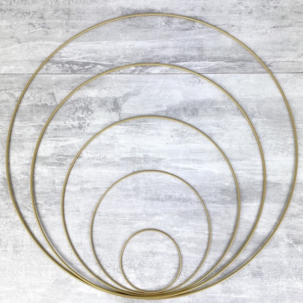 Lot 5 Cercles métal Doré ancien, Ø 10 cm à 50 cm, Anneaux or en Epoxy pour Attrape rêves, abat-jour - Photo n°1