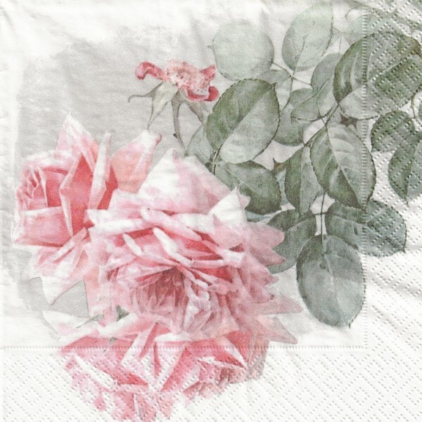 4 serviettes en papier découpage collage 33 cm VINTAGE ROSE FEUILLAGE - Photo n°1