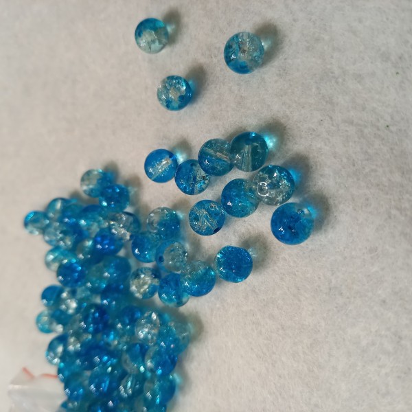 Perles en verre Craquelé ronds 8 mm bleu  et blanc bi color lot de 100 - Photo n°1