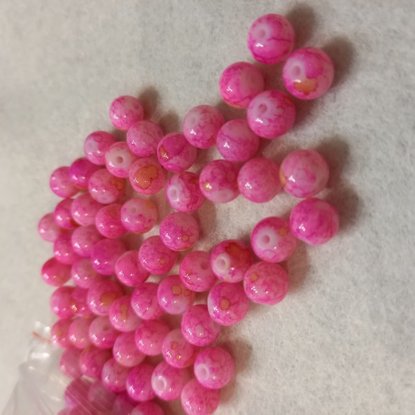 Perles en verre  rondes 8 mm blanches et rose bébé bi color lot de 100 - Photo n°1