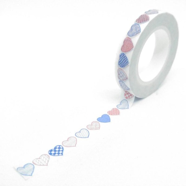 Washi tape slim coeurs à motifs géométriques 10mx7mm multicolore - Photo n°1