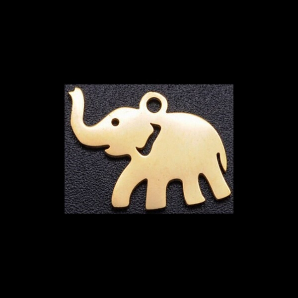2 petites breloques pendentifs charms doré acier inoxydable 18 x 12 mm ELEPHANT A - Photo n°1