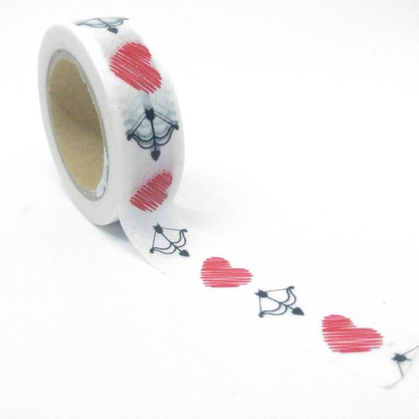 Washi tape arcs et esquisses de cœurs 10mx15mm noir et rouge - Photo n°1