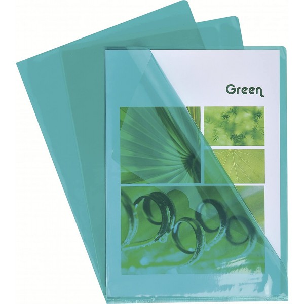 Boîte de 100 pochettes coins A4 lisse vert plastique Exacompta - Photo n°1