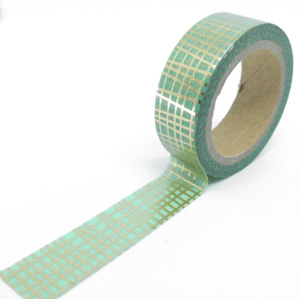 Washi tape brillant grillage 6mx15mm vert et or - Photo n°1