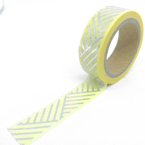 Washi tape brillant traits 6mx15mm jaune et argent pailleté - Photo n°1