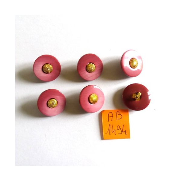 6 boutons en résine vieux rose et doré - 18mm - AB1494 - Photo n°1