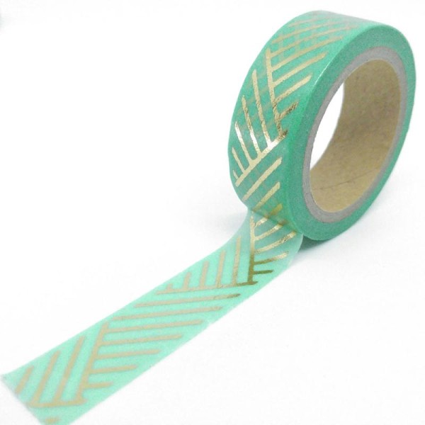 Washi tape brillant traits 6mx15mm vert et or - Photo n°1