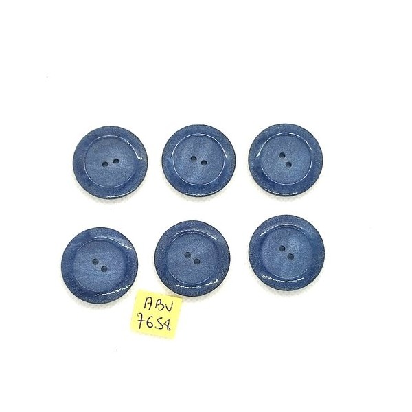 6 Boutons en résine gris / bleu - 27mm - ABV7658 - Photo n°1