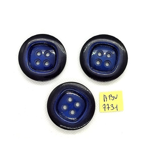 3 Boutons en résine bleu foncé - 36mm - ABV7731 - Photo n°1