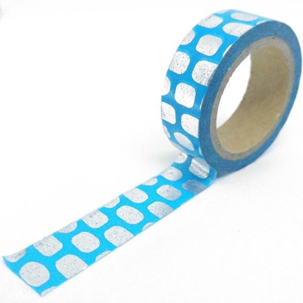Washi tape brillant formes ovales 6mx15mm bleu et argent - Photo n°1