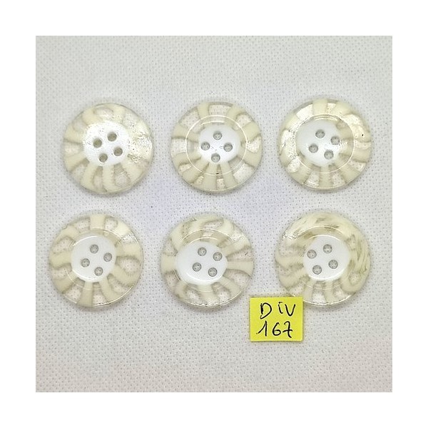 6 boutons en résine blanc cassé et transparent - 30mm - 167DIV - Photo n°1