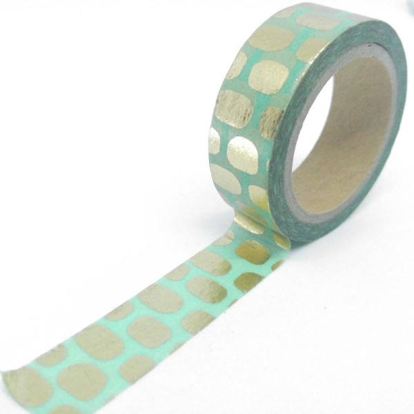 Washi tape brillant formes ovales 6mx15mm vert et or - Photo n°1