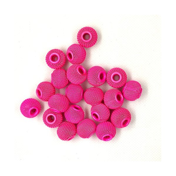 21 Perles en métal peint rose fluo - 16mm - Photo n°1