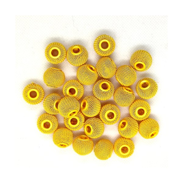 27 Perles en métal peint jaune - 16mm - Photo n°1