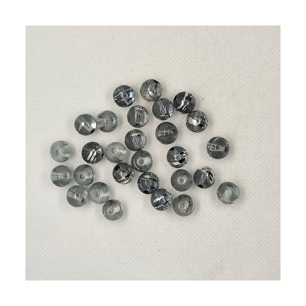 28 Perles en verre gris et transparent - 9mm - Photo n°1