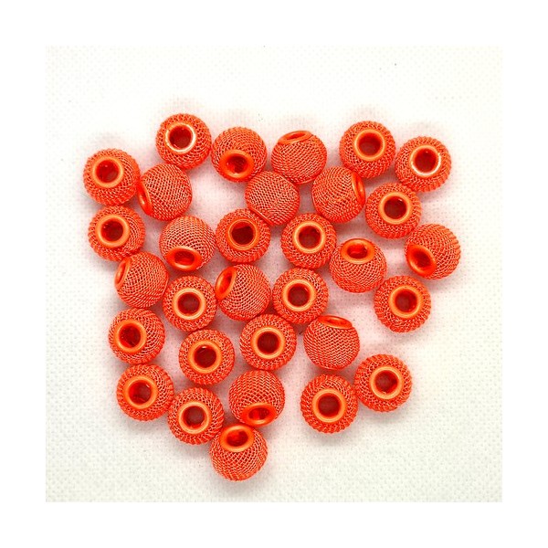 31 Perles en métal peint orange fluo - 16mm - Photo n°1