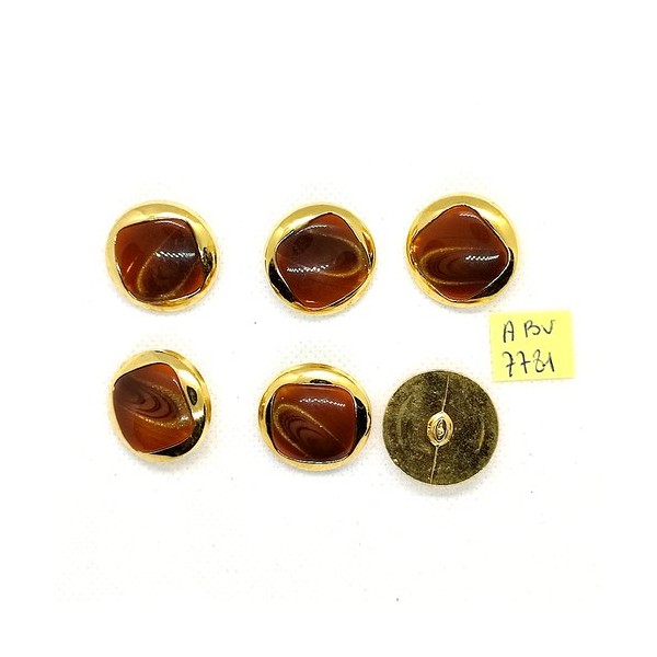 6 Boutons en résine marron et doré - 23mm - ABV7781 - Photo n°1