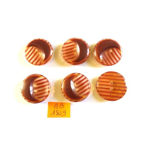 6 Boutons en résine marron transparent - 27mm - AB1509 - Photo n°1