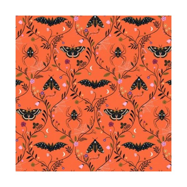 Tissu quilting Dashwood studio - TWILIGHT - araignée / papillon orange - coton - 10cm/laize - Photo n°1