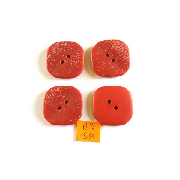4 boutons en résine rouge moucheté blanc - 31x31mm - AB1511 - Photo n°1