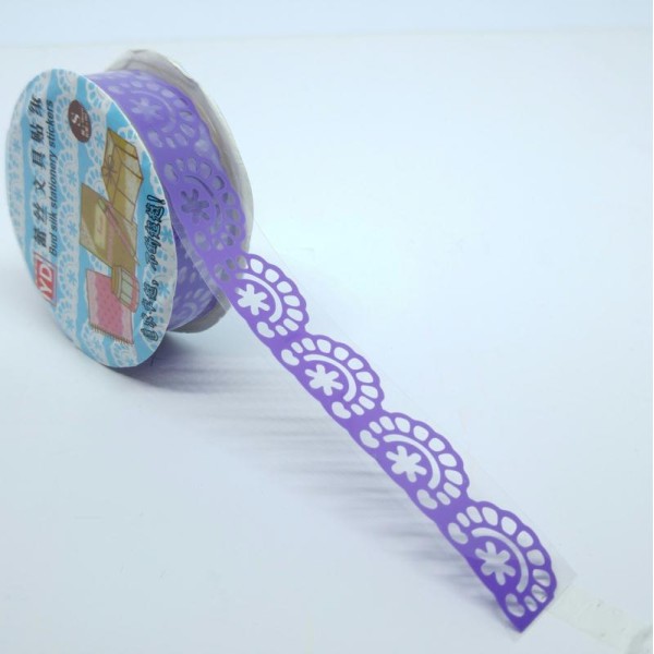 Ruban adhésif décoratif dentelle motifs arc en ciel de pétales et fleur 18mmx1m violet - Photo n°1