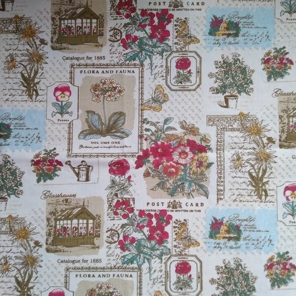 Tissu coton lin patchwork décoration couture 50 x 45 cm FLEURI - Photo n°1