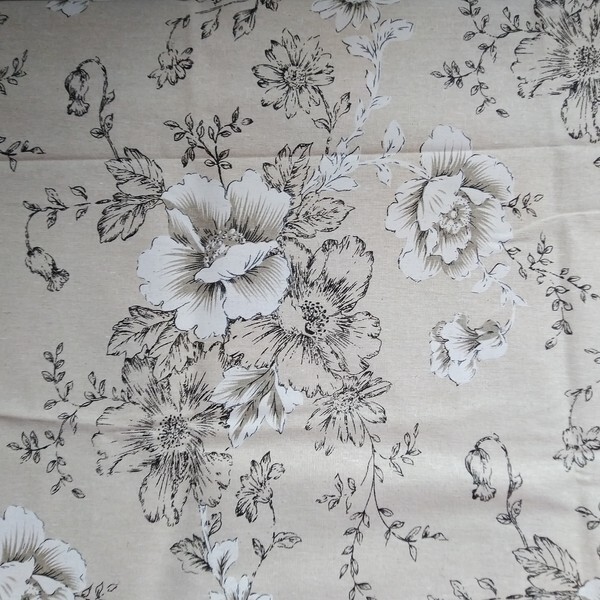 Tissu coton lin patchwork décoration couture 50 x 45 cm GROSSE FLEUR - Photo n°1