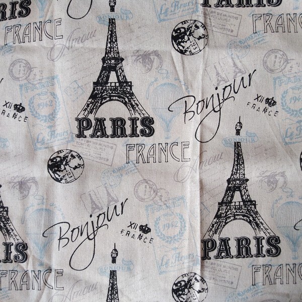Tissu coton lin patchwork décoration couture 50 x 45 cm VINTAGE PARIS A - Photo n°1