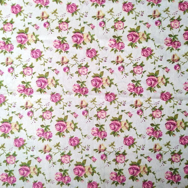 Tissu coton lin patchwork décoration couture 50 x 45 cm FLEUR ROSE - Photo n°1