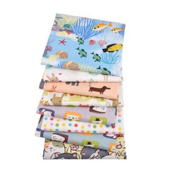 8 coupons tissu patchwork coton couture 40 x 50 cm  ENFANT POISSON ANIMAUX 9007 - Photo n°1