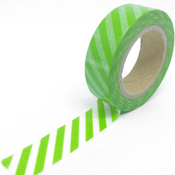 Washi tape géométrique rayures diagonales 10mx15mm vert foncé et blanc - Photo n°1