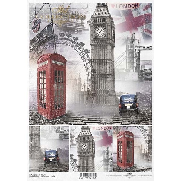 1 feuille de papier de riz 29,7 x 21 cm découpage collage VINTAGE LONDRE 841 - Photo n°1