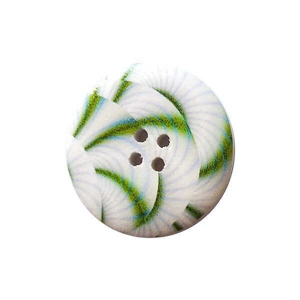2 boutons ronds bois fantaisies couture scrapbooking 4 cm CHAMARE VERT BLANC - Photo n°1