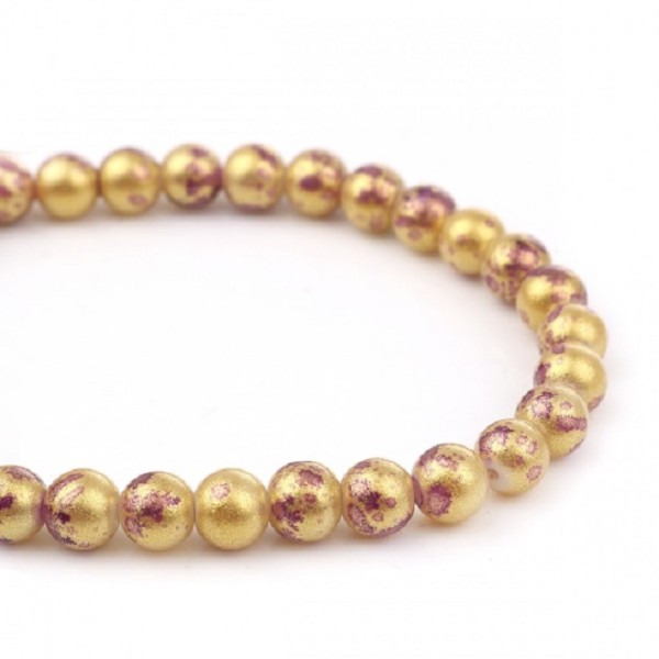 Perles en verre 8 mm doré et mauve x 10 - Photo n°2