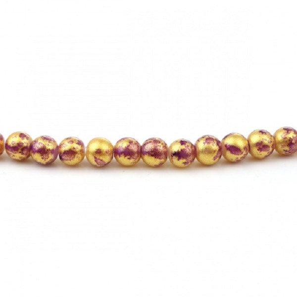 Perles en verre 8 mm doré et mauve x 10 - Photo n°3
