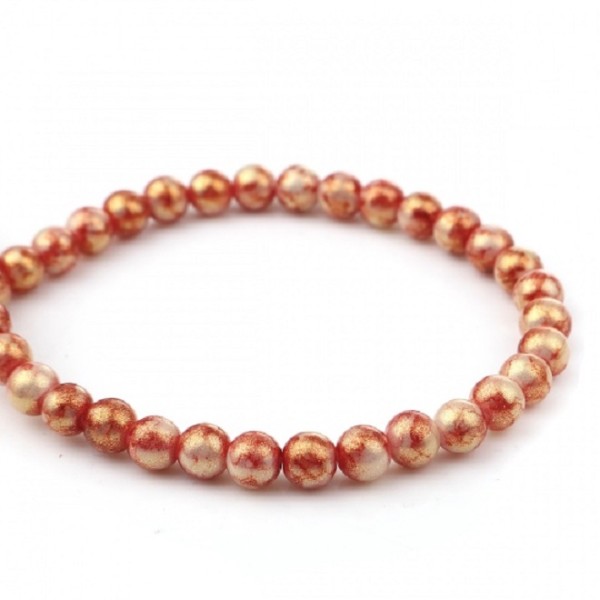 Perles en verre 8 mm doré et rouge x 10 - Photo n°2