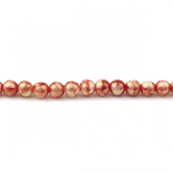 Perles en verre 8 mm doré et rouge x 10 - Photo n°3