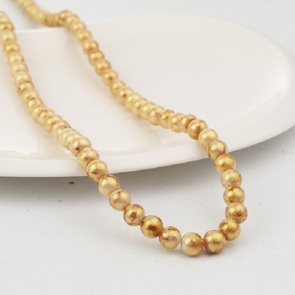 Perles en verre 8 mm doré et jaune x 10 - Photo n°1